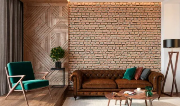 Dinding dengan kombinasi batu bata dan kayu